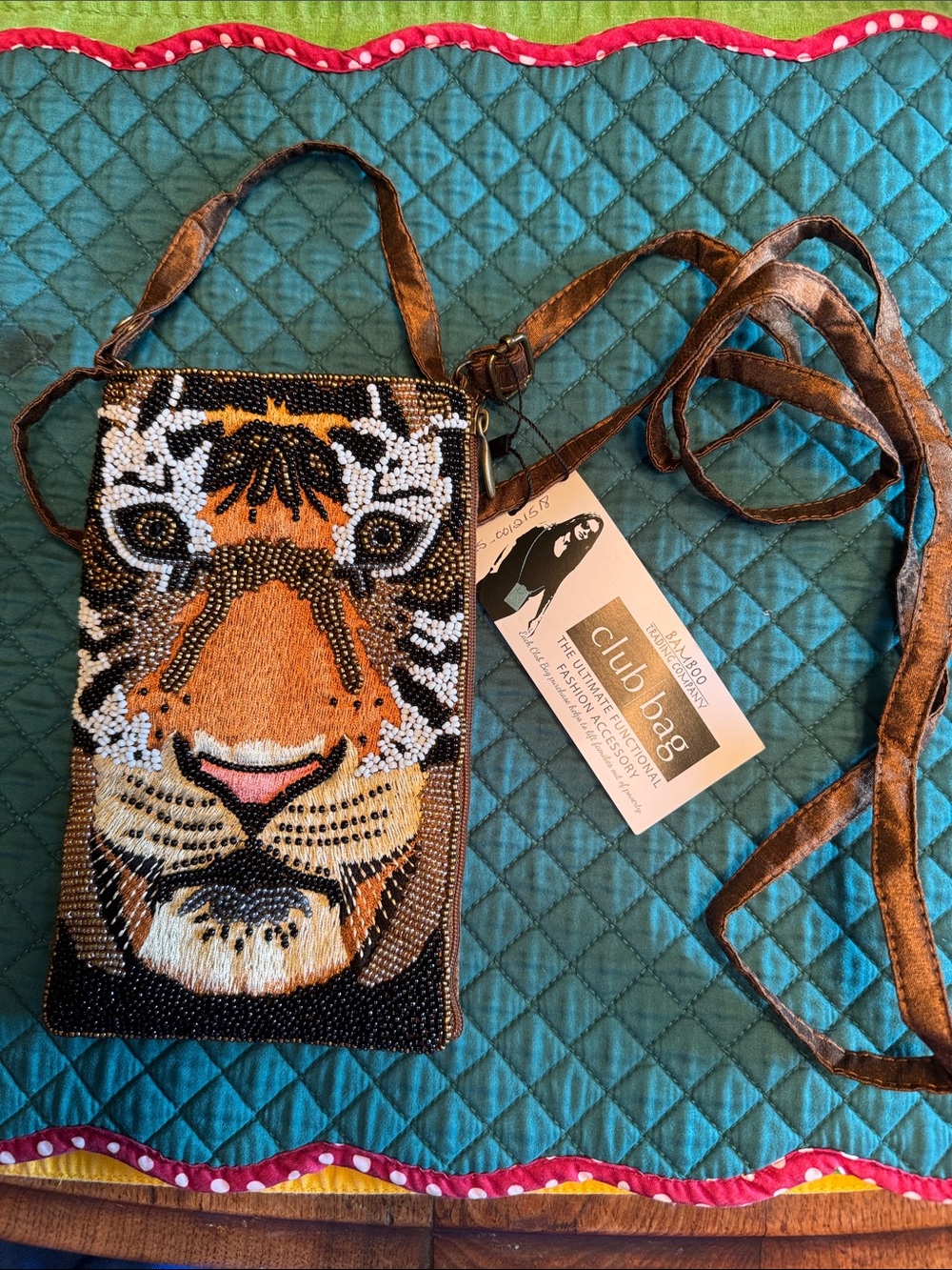 BAMBOO Beaded Tiger Crossbody in Orange, Black, White, Tan